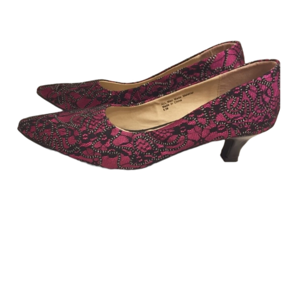Midnight Velvet womens size 8 1/2 black and pink high heels shoes